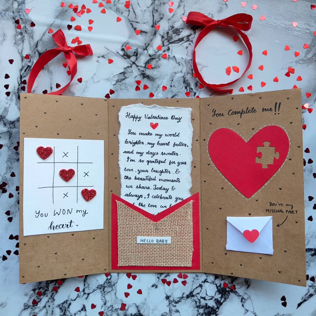 Handmade Valentine's Day card crafted on premium brown cardstock with vintage layers and unique artistic elements by Art Cart by Swati
