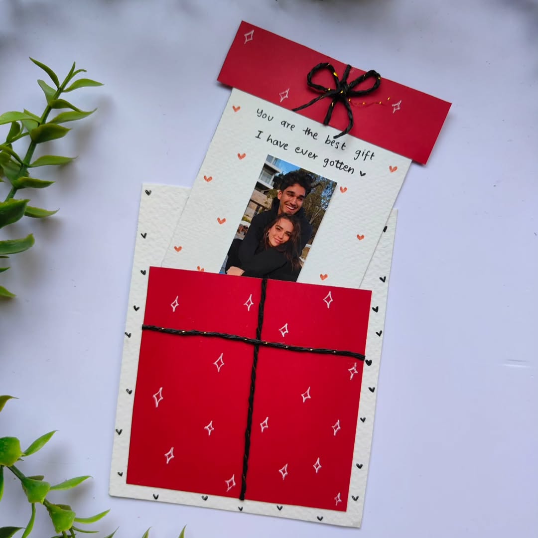 Handmade personalized mini pull-out card with a unique interactive tab by Art Cart by Swati.