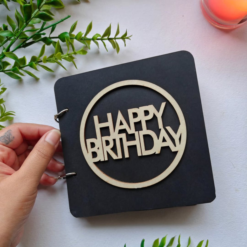 Handmade Happy Birthday memory book cover featuring personalized design and artistic details by Art Cart by Swati.