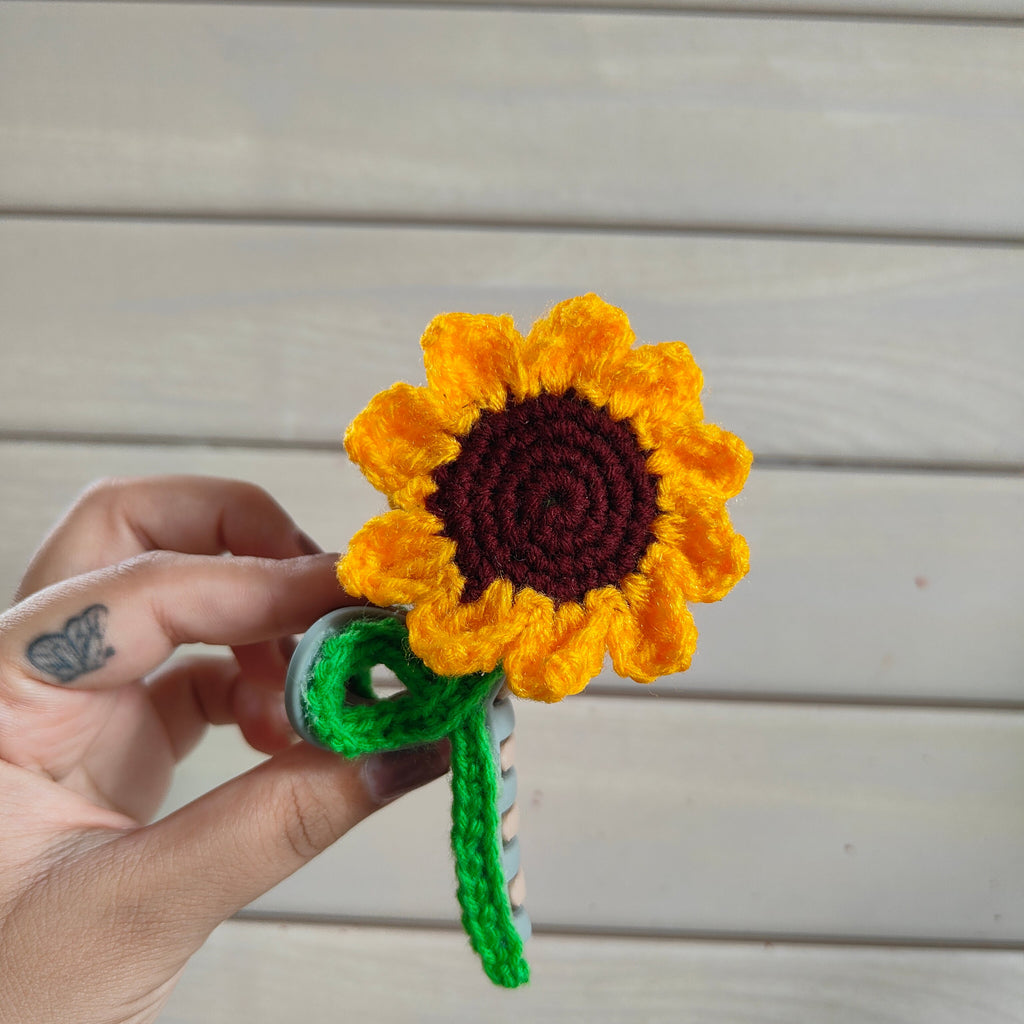 Handmade Crochet Sunflower Hair Claw Clip - Floral Hair Accessory