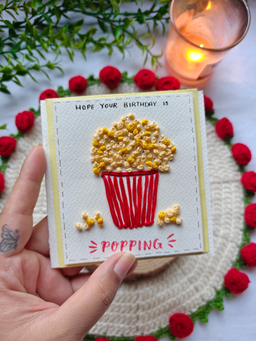Handmade Popcorn Embroidery Birthday Card