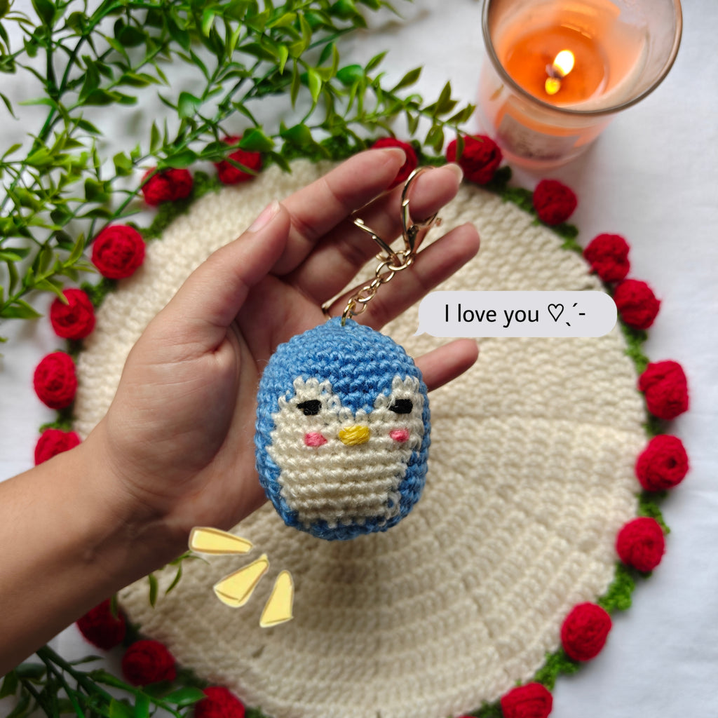 Handmade Crochet Penguin Keychain - Cute Amigurumi Bag Charm Blue