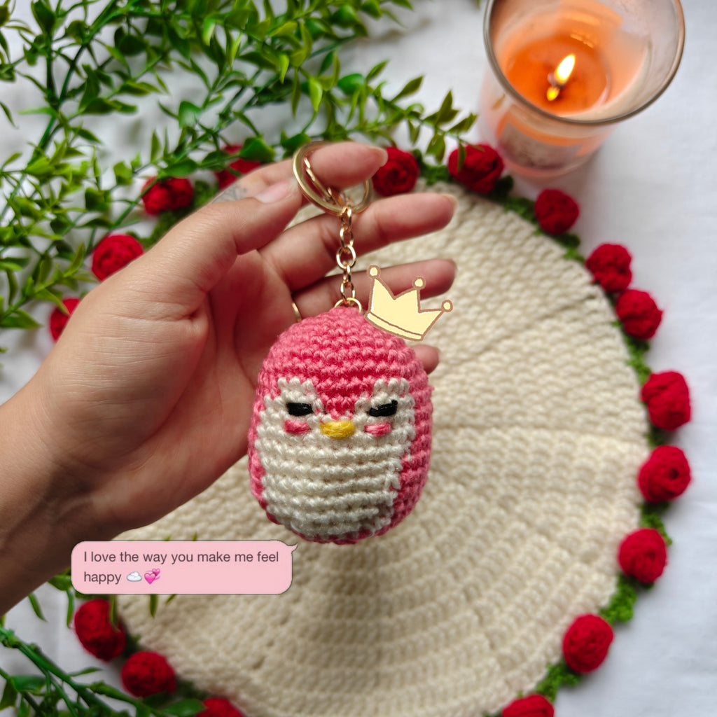 Handmade Crochet Penguin Keychain - Cute Amigurumi Bag Charm Pink