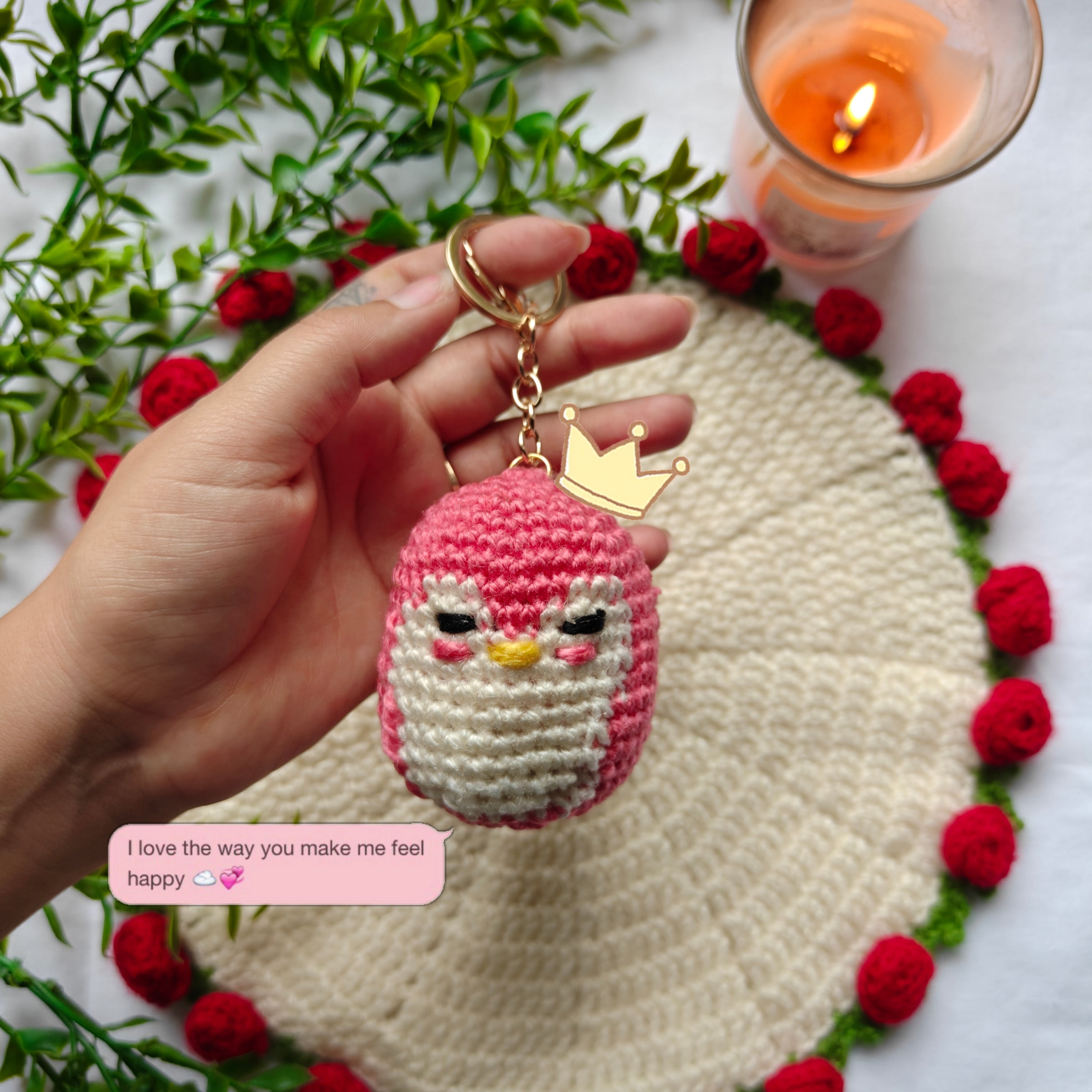 Handmade Crochet Penguin Keychain - Cute Amigurumi Bag Charm Pink