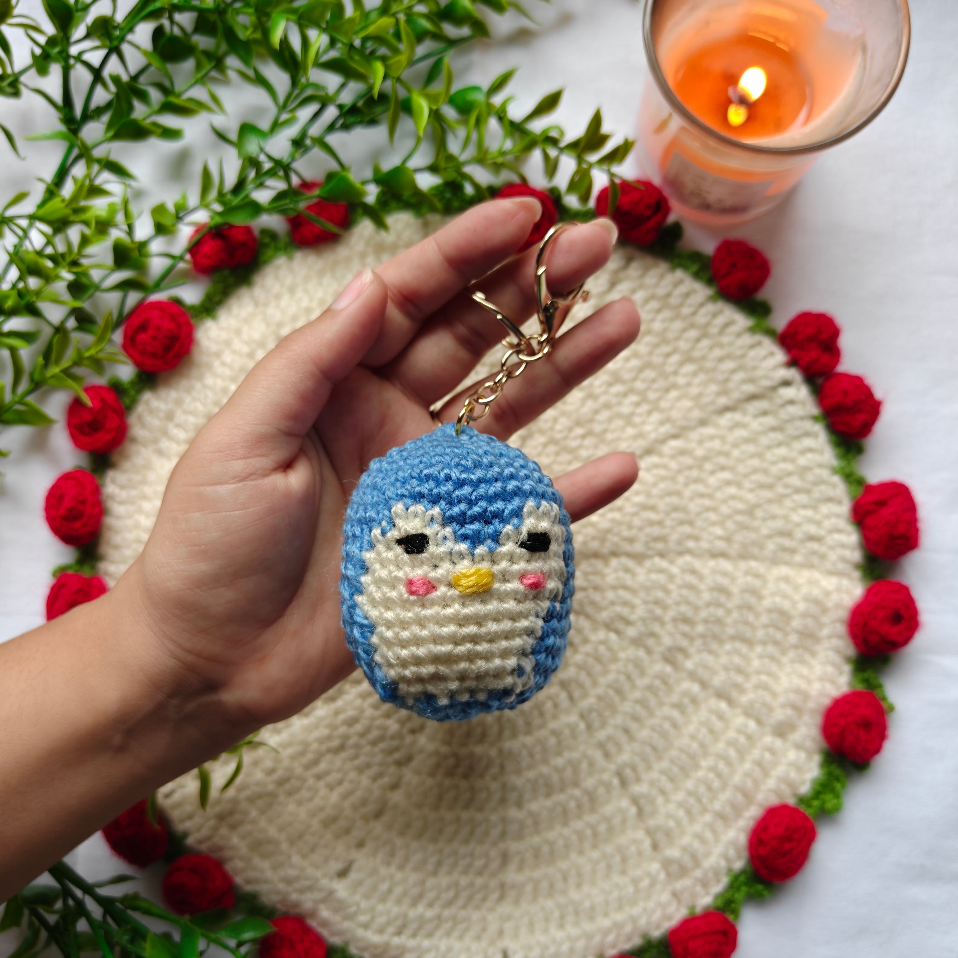 Handmade Crochet Penguin Keychain - Cute Amigurumi Bag Charm Blue