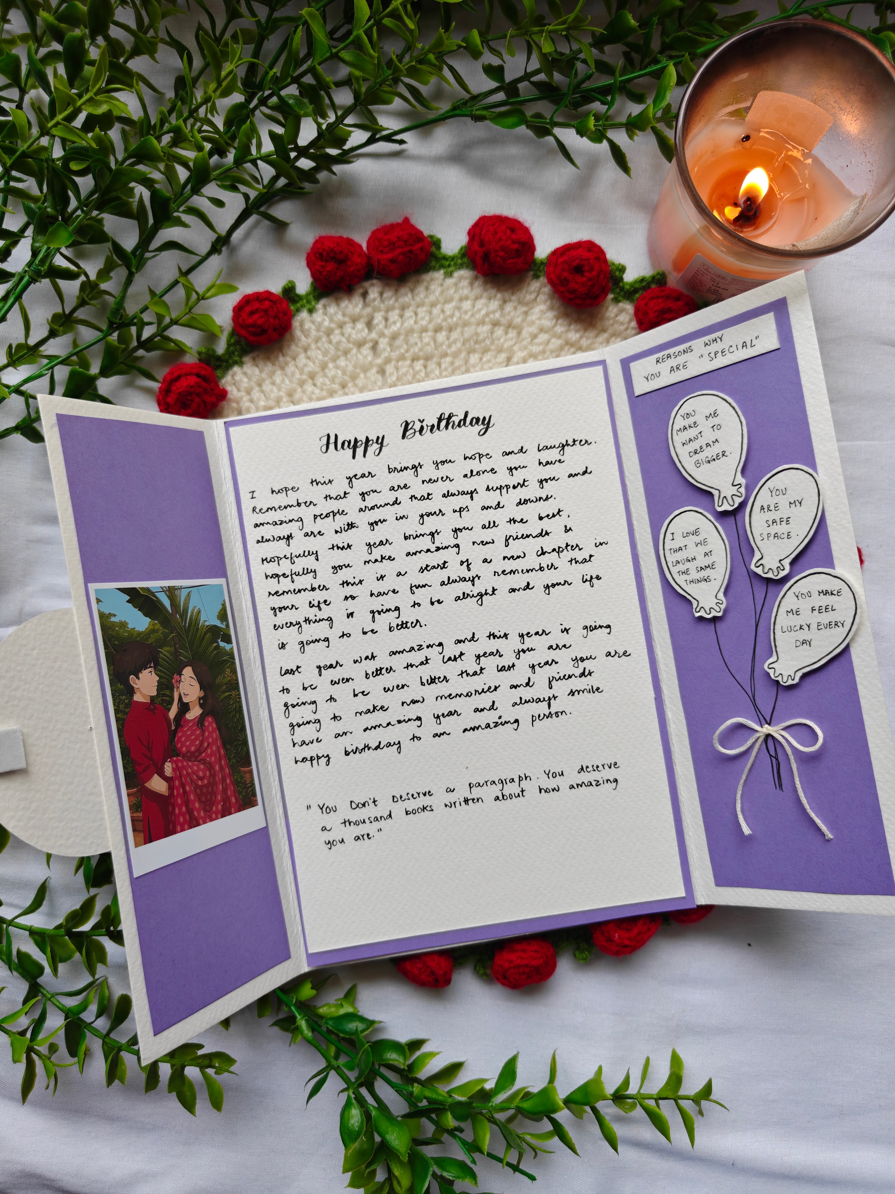 Handmade Pastel Purple Tri-Fold Birthday Card