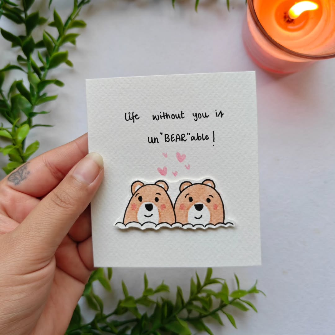 Un'bear'able handmade 3D bear pun greeting card with hand-painted stickers on 300 GSM cardstock.