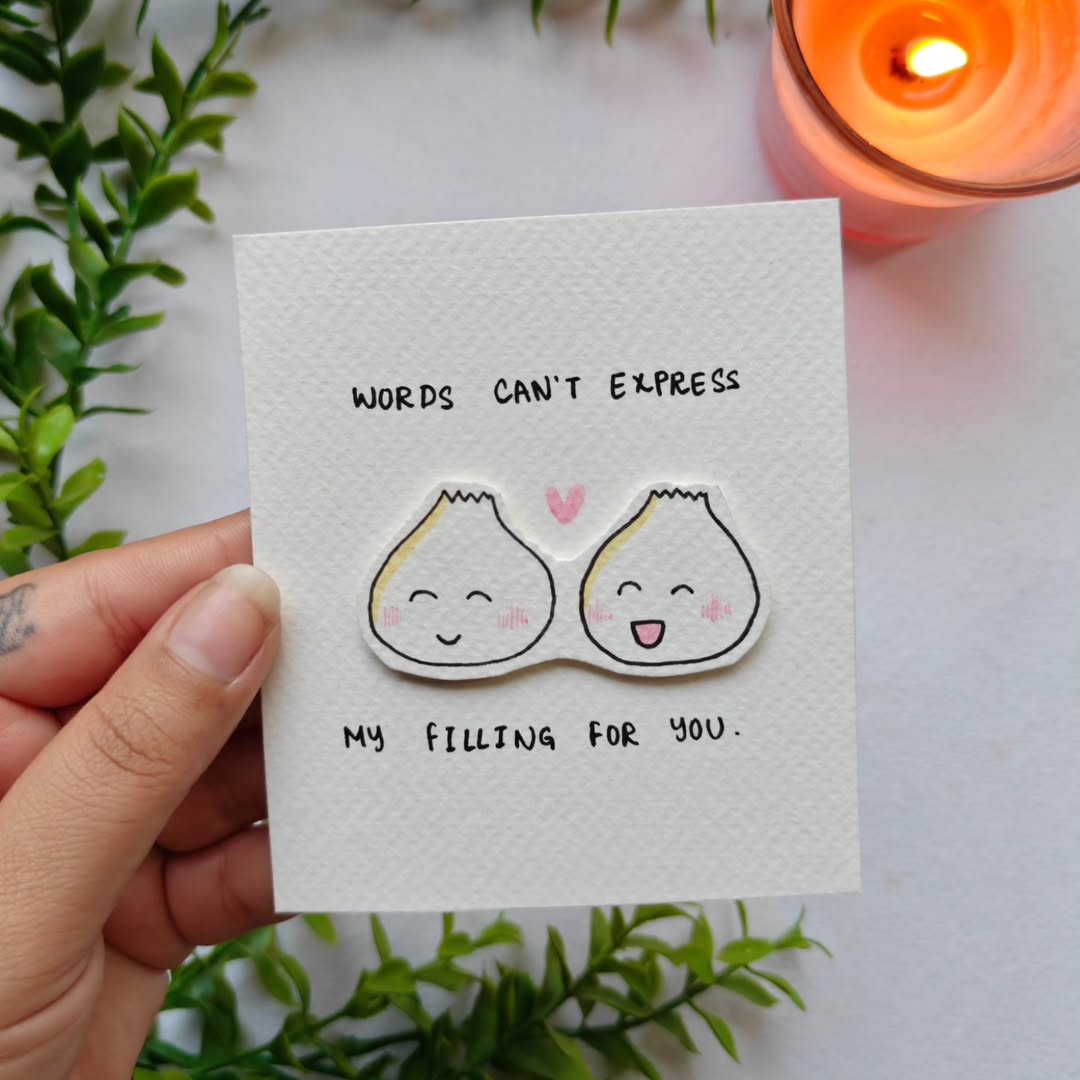 Words can't express my feelings 3D handmade pun card with hand-painted sticker detail by Art Cart by Swati.